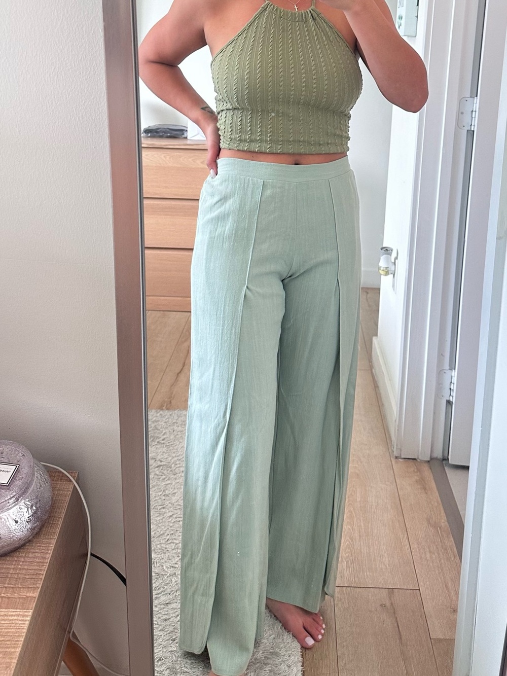 George Mint Green Wide Leg Pants